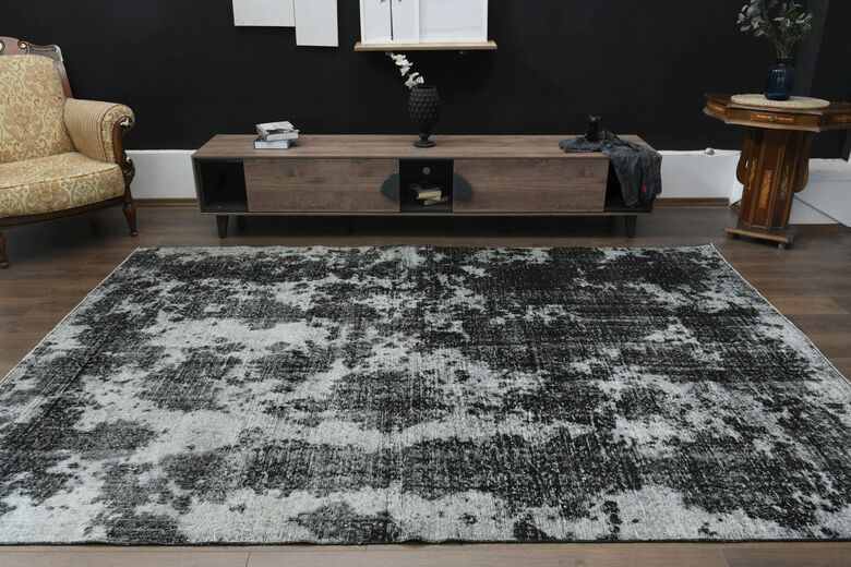 Distressed Black Gray Anatolian Rug