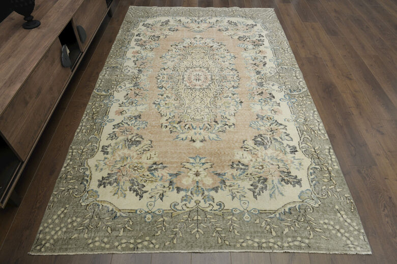 Handmade Orange Green Anatolian Rug