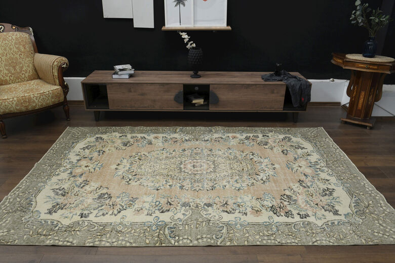 Handmade Orange Green Anatolian Rug