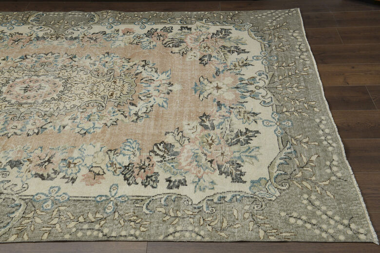 Handmade Orange Green Anatolian Rug