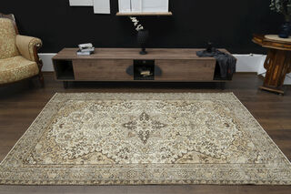 Handmade Beige Brown Anatolian Rug - Thumbnail