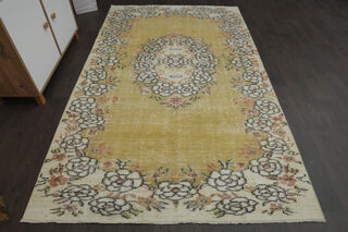 Yellow Beige Vintage Rug - Thumbnail