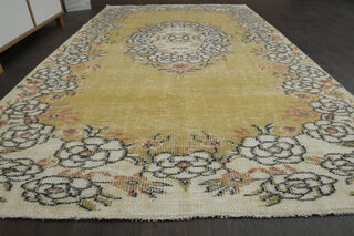 Yellow Beige Vintage Rug - Thumbnail