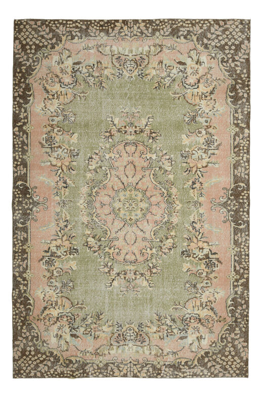 Handmade Green Brown Floral Rug