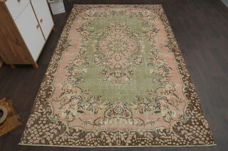 Handmade Green Brown Floral Rug - Thumbnail