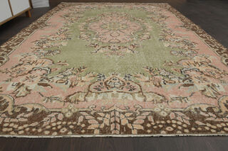 Handmade Green Brown Floral Rug - Thumbnail