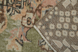 Handmade Green Brown Floral Rug - Thumbnail