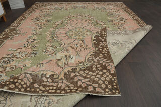 Handmade Green Brown Floral Rug - Thumbnail