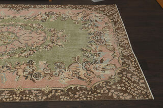 Handmade Green Brown Floral Rug - Thumbnail