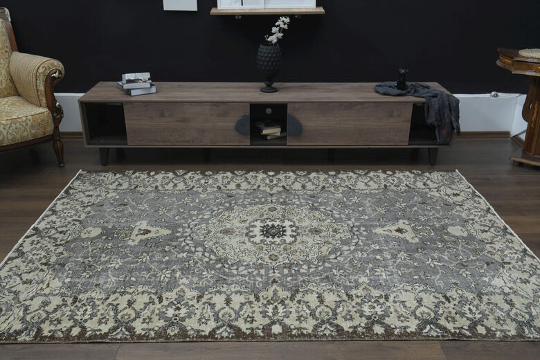 Gray Handmade Oriental Anatolian Rug
