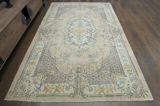 Antique Floral Beige Brown Anatolian Rug - Thumbnail