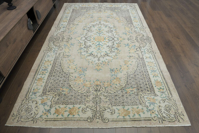 Antique Floral Beige Brown Anatolian Rug