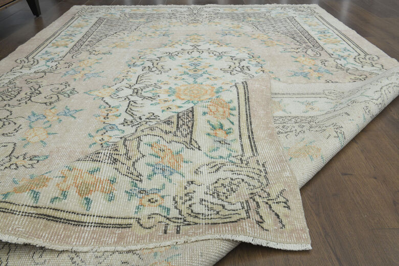 Antique Floral Beige Brown Anatolian Rug