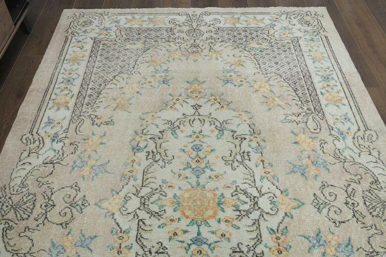 Antique Floral Beige Brown Anatolian Rug