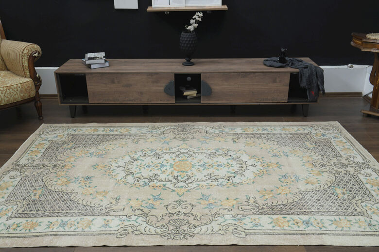 Antique Floral Beige Brown Anatolian Rug