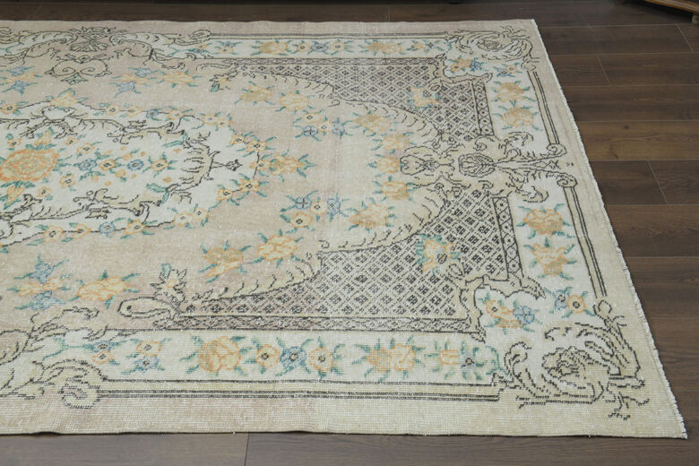 Antique Floral Beige Brown Anatolian Rug