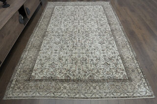 Floral Beige Brown Vintage Rug - Thumbnail