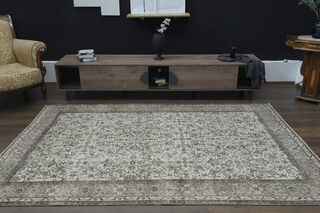 Floral Beige Brown Vintage Rug - Thumbnail