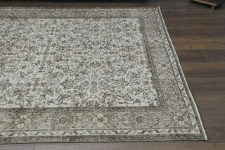 Floral Beige Brown Vintage Rug - Thumbnail