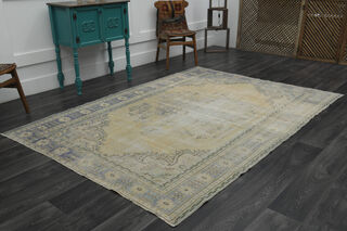 Vintage Yellow Blue Rug - Thumbnail