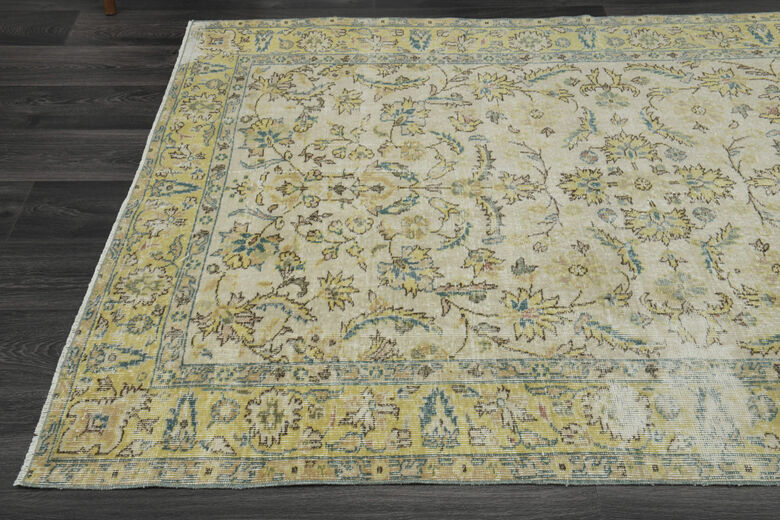 Yellow Beige Oushak Rug