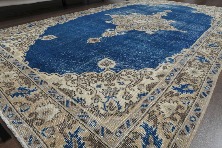 Faded Blue Brown Turkish Rug