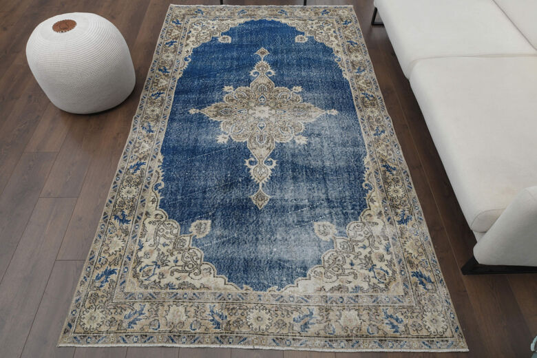 Faded Blue Brown Turkish Anatolian Rug