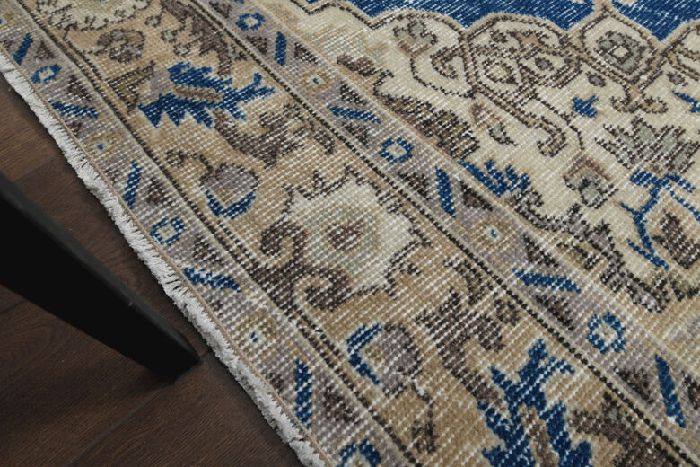 Faded Blue Brown Turkish Anatolian Rug