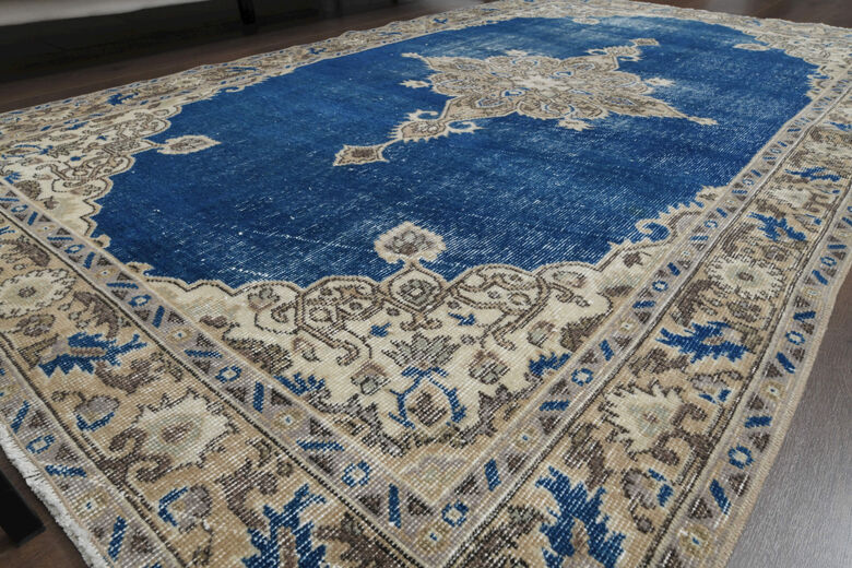 Faded Blue Brown Turkish Anatolian Rug