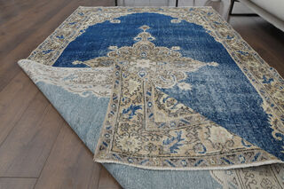 Faded Blue Brown Turkish Anatolian Rug - Thumbnail