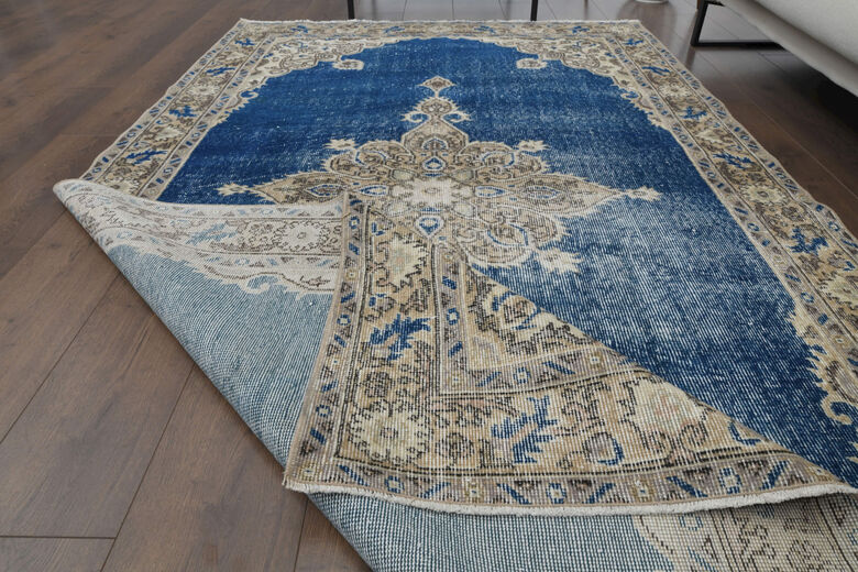 Faded Blue Brown Turkish Anatolian Rug