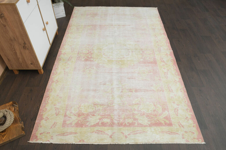 Antique Pink Yellow Area Anatolian Rug