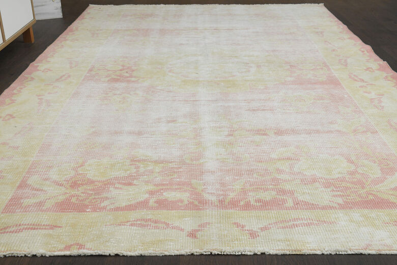 Antique Pink Yellow Area Anatolian Rug