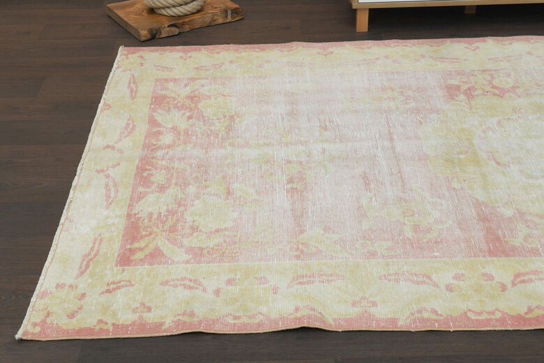 Antique Pink Yellow Area Anatolian Rug