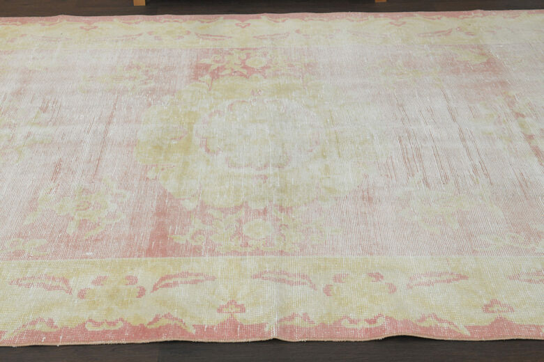 Antique Pink Yellow Area Anatolian Rug