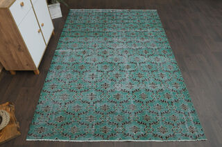 Floral Handmade Green Rug - Thumbnail