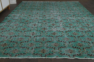 Floral Handmade Green Rug - Thumbnail