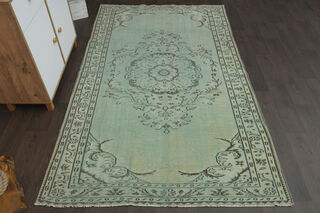 Green Oriental Area Anatolian Rug - Thumbnail