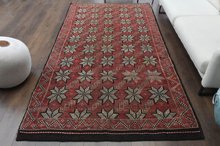 Red Floral Area Rug - Thumbnail