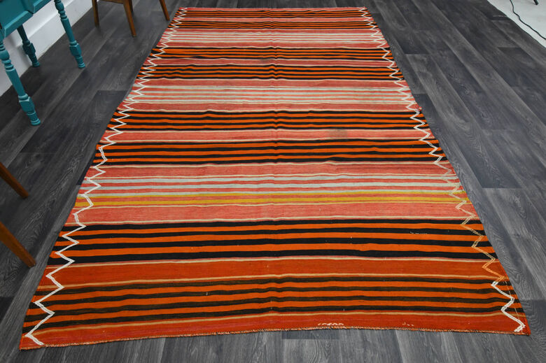 Handmade Striped Brown Kilim