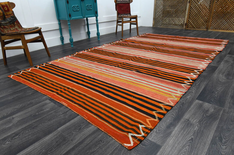 Handmade Striped Brown Kilim