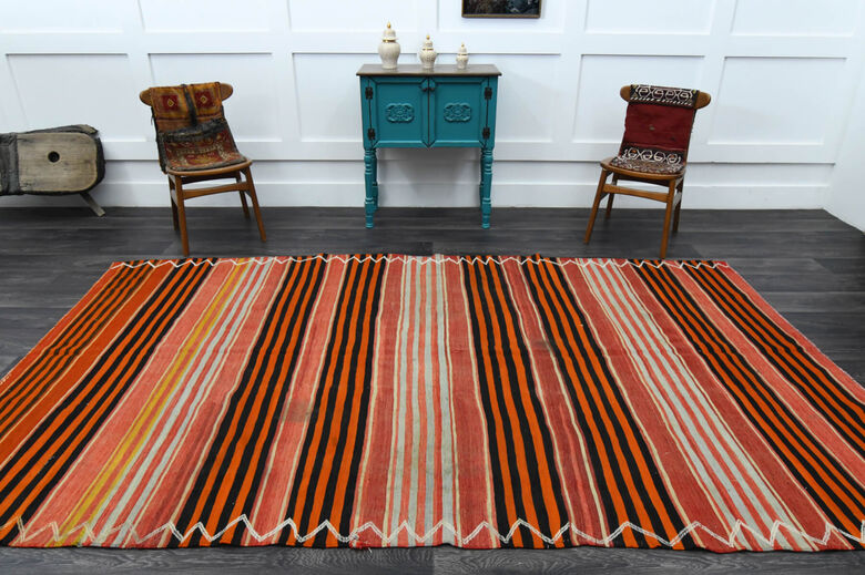 Handmade Striped Brown Kilim