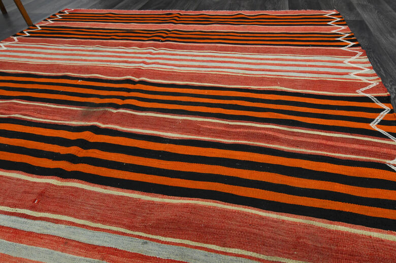 Handmade Striped Brown Kilim