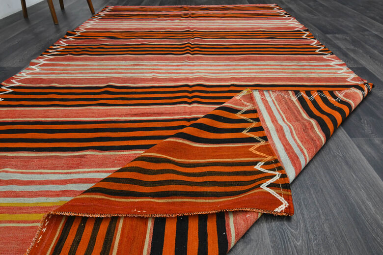 Handmade Striped Brown Kilim