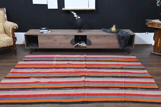 Turkish Striped Kilim Rug - Thumbnail