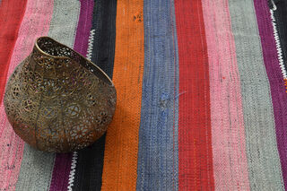 Turkish Striped Kilim Rug - Thumbnail