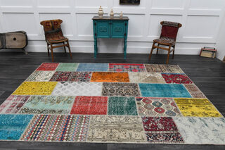 Rainbow Patchwork Vintage Rug - Thumbnail