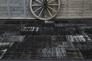 Handmade Vintage Black Patchwork Area Rug - Thumbnail