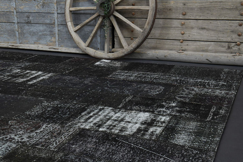 Handmade Vintage Black Patchwork Area Rug