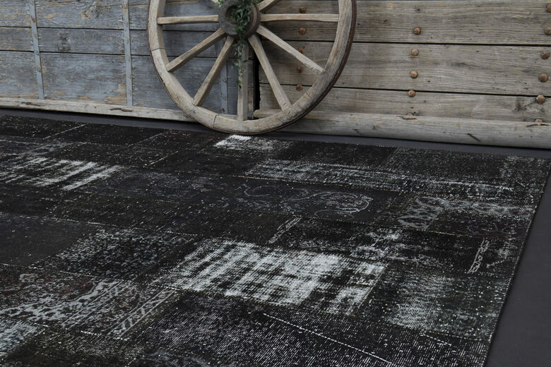 Handmade Vintage Black Area Rug